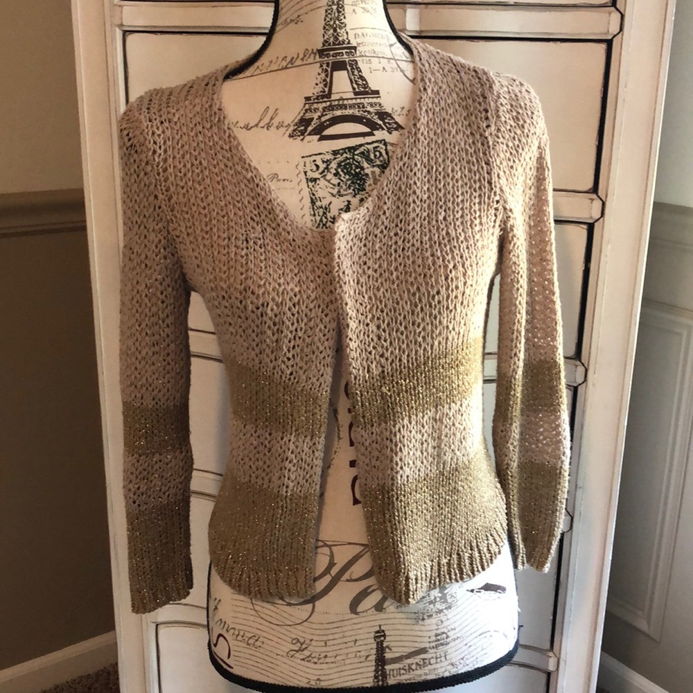 Loft wide striped open knit cardigan